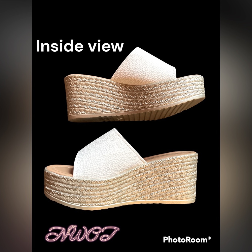 R•Z•X White Wedge Mule Style slip on. 🅽🆆🅾🆃 - Picture 4 of 7